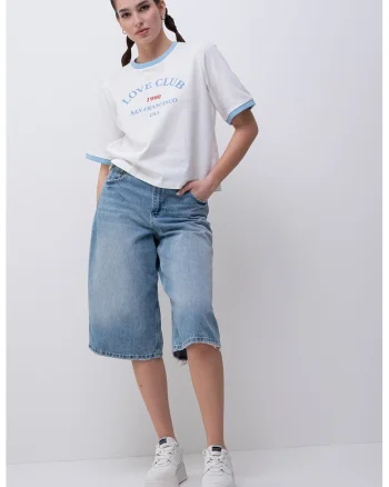 Tricou lejer de bumbac organic Tova, Alb/Albastru