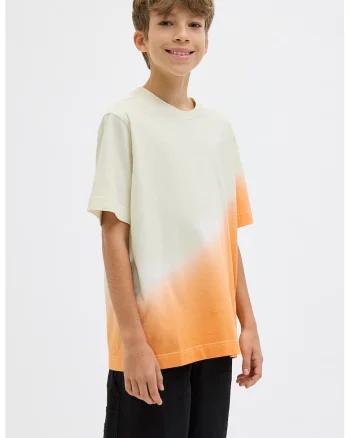 Tricou cu imprimeu text pe partea din spate, Alb fildes/Portocaliu persan