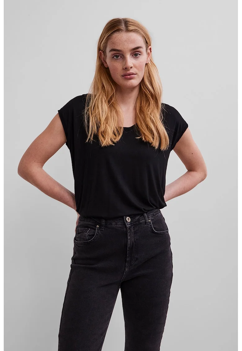 Tricou uni cu decolteu rotund, Negru