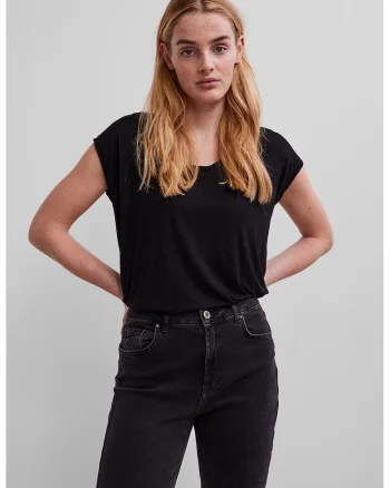 Tricou uni cu decolteu rotund, Negru