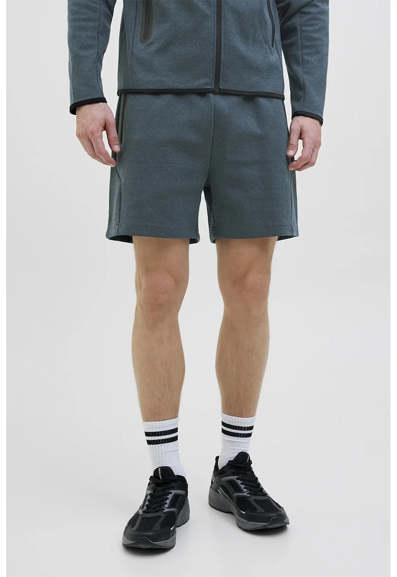 Pantaloni scurti cu buzunare laterale cu fermoar si snur, Verde persan