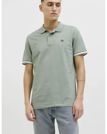 Tricou polo cu logo discret brodat, Verde pal/Alb murdar