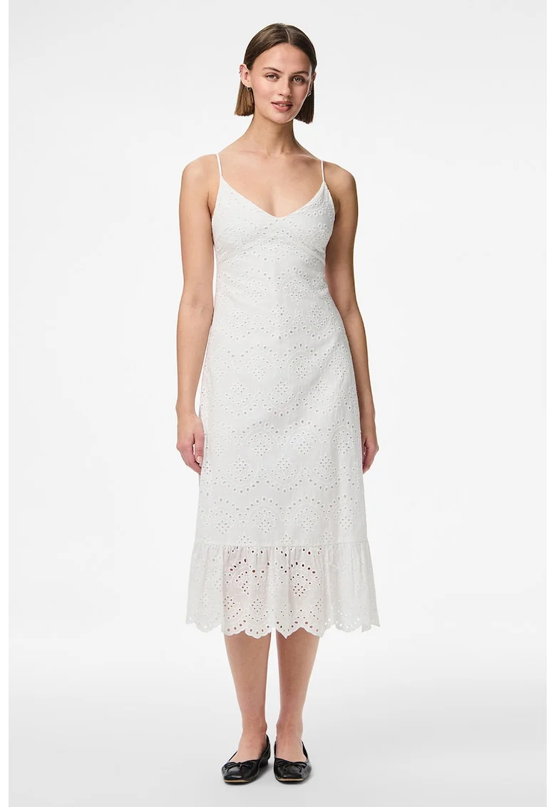 Rochie midi cu dantela Sangallo, Alb