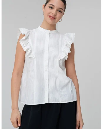 Tricou de bumbac organic si volane, Alb