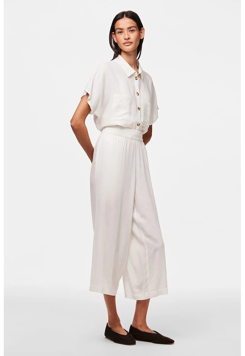 Pantaloni culotte din amestec de in, Alb