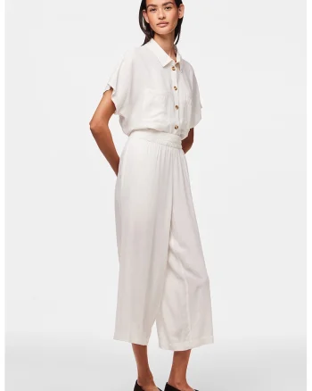 Pantaloni culotte din amestec de in, Alb