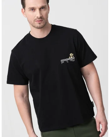 Tricou cu decolteu la baza gatului si imprimeu pe piept Recharge, Negru/Galben deschis