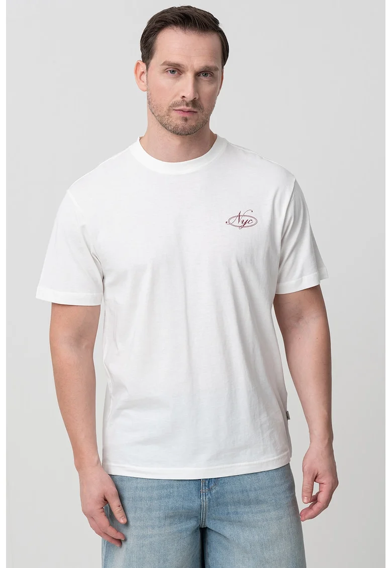 Tricou de bumbac organic cu imprimeu, Alb murdar