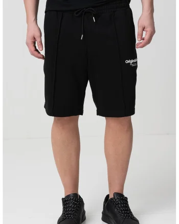 Pantaloni scurti de trening cu snur, Alb/Negru stins