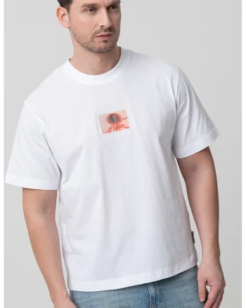 Tricou cu imprimeu discret, Rosu stins/Alb murdar
