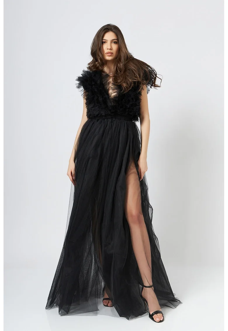 Rochie maxi din tul cu slit lateral