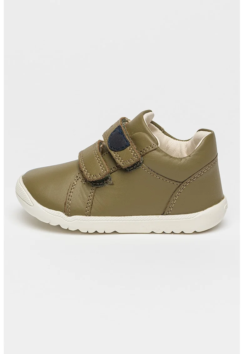 Pantofi sport din piele cu inchidere velcro, Kaki
