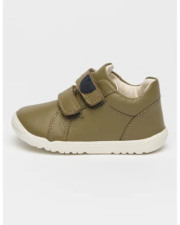 Pantofi sport din piele cu inchidere velcro, Kaki