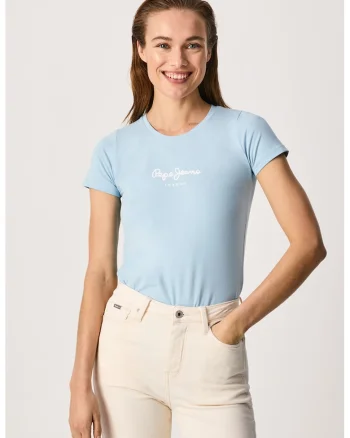 Tricou slim fit cu logo, Albastru glaciar