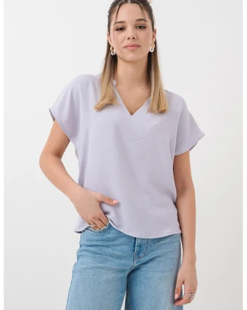 Tricou lejer cu decolteu in V, Lila