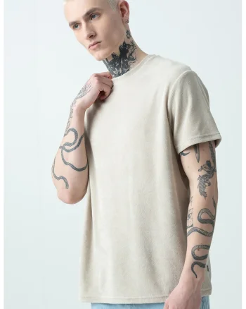 Tricou regular fit cu decolteu la baza gatului, Grej