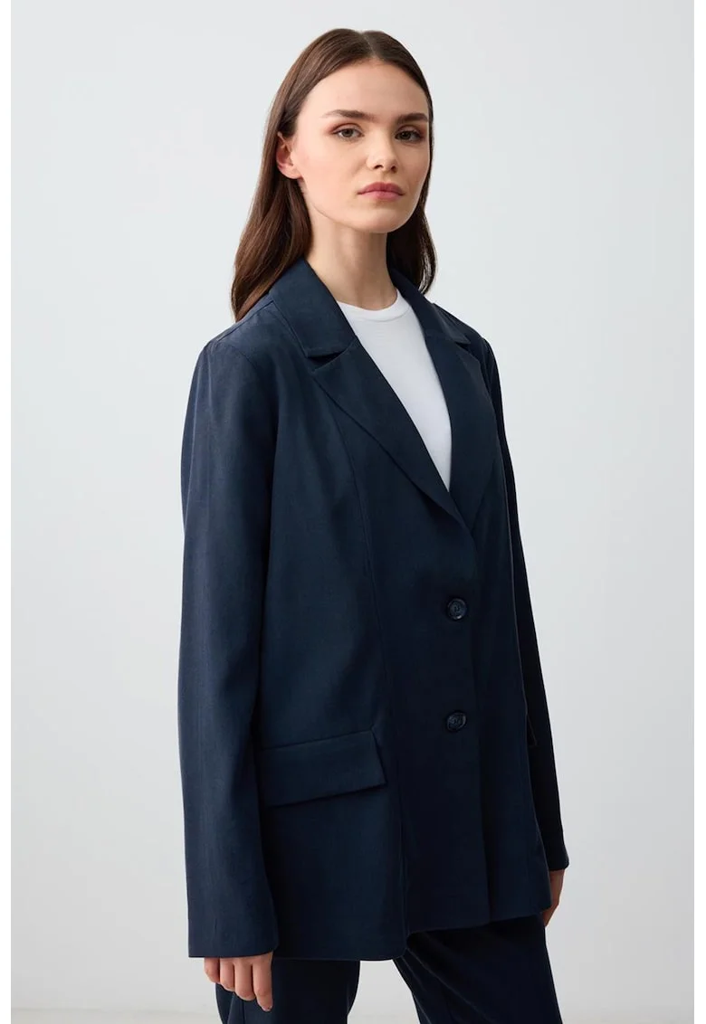 Sacou supradimensionat din amestec de tencel, Bleumarin