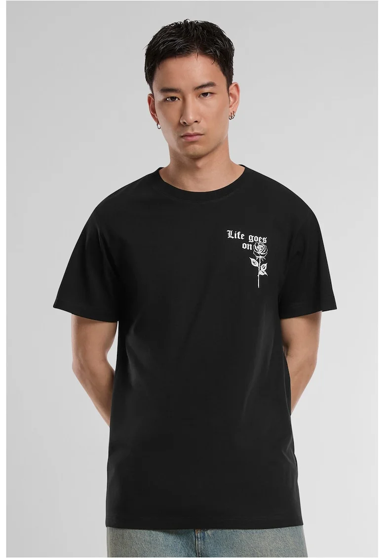 Tricou cu imprimeu discret pe piept, Negru