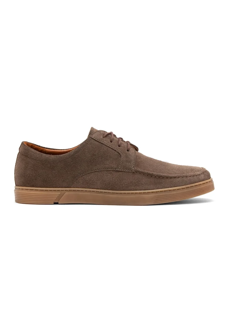 Pantofi de piele intoarsa cu sireturi, Maro taupe deschis