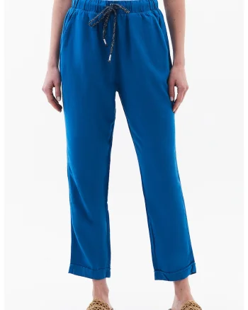 Pantaloni crop cu talie ajustabila, Albastru royal
