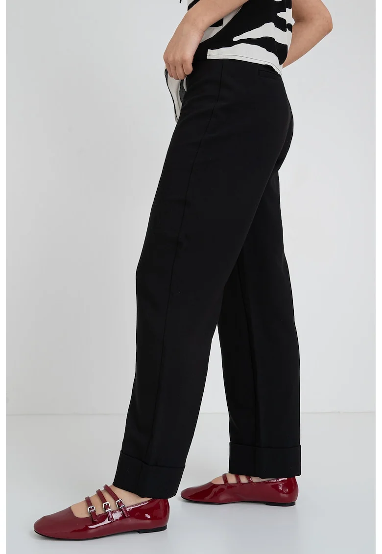 Pantaloni uni cu croiala ampla Casey, Negru
