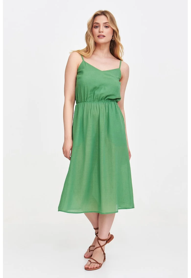 Rochie midi cu croiala in A si bretele subtiri, Verde deschis