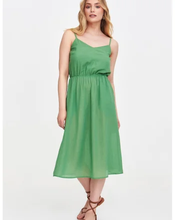 Rochie midi cu croiala in A si bretele subtiri, Verde deschis