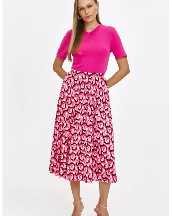 Fusta midi evazata, Alb/Negru/Roz