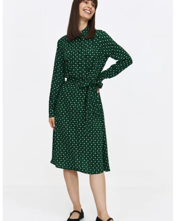 Rochie midi cu model geometric, Verde/Negru/Alb murdar