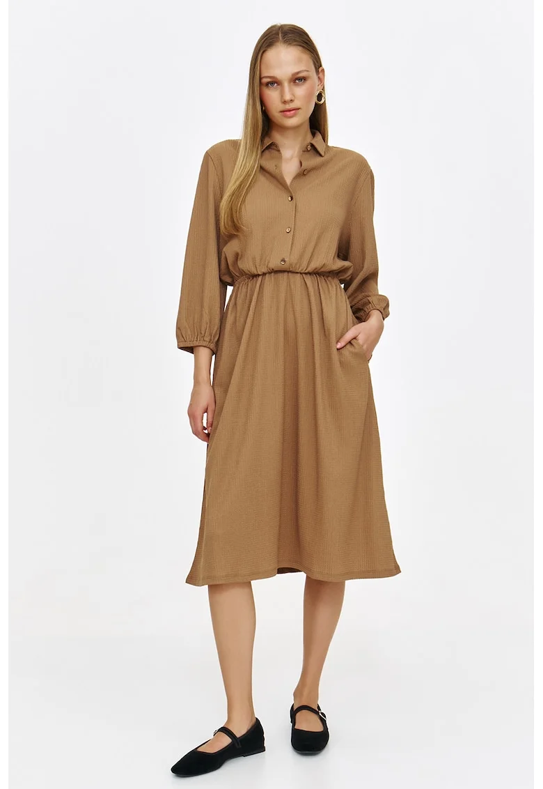 Rochie midi cu maneci lungi, Maro deschis
