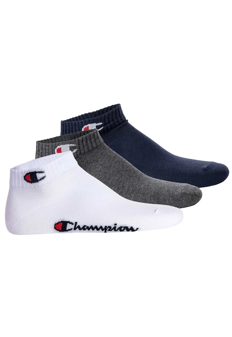 Set de sosete unisex pana la glezna - 3 perechi, Alb/Gri/Albastru