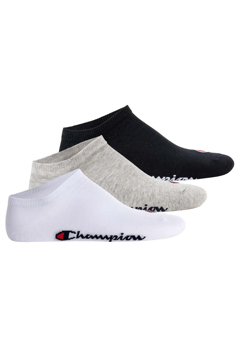 Set de sosete unisex pana la glezna cu logo - 3 perechi, Alb/Negru/Gri