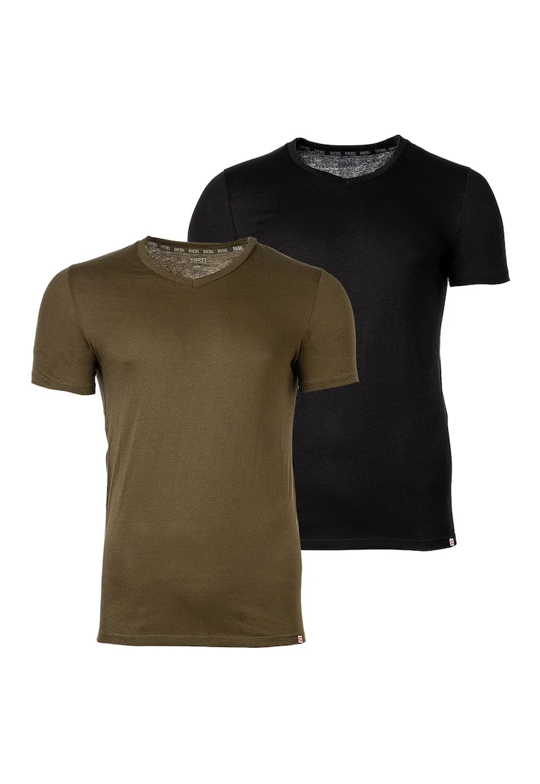 Set de tricouri cu decolteu in V - 2 piese, Negru/Kaki