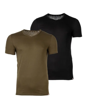 Set de tricouri cu decolteu in V - 2 piese, Negru/Kaki