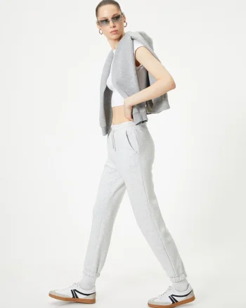 Pantaloni de trening crop cu buzunare oblice, Gri deschis