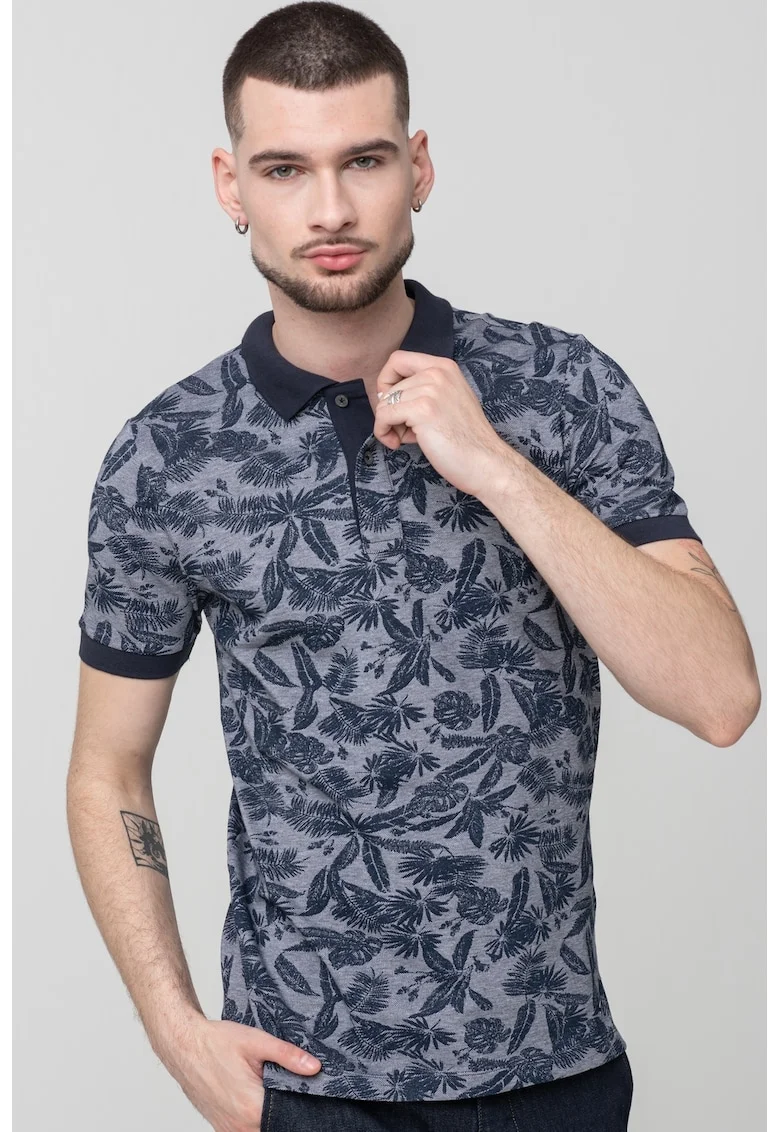 Tricou polo cu imprimeu, Albastru ultramarin/Gri inchis
