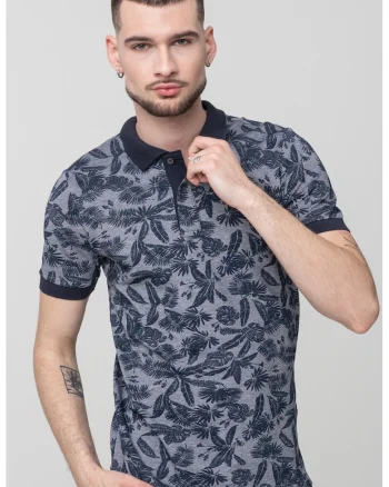 Tricou polo cu imprimeu, Albastru ultramarin/Gri inchis
