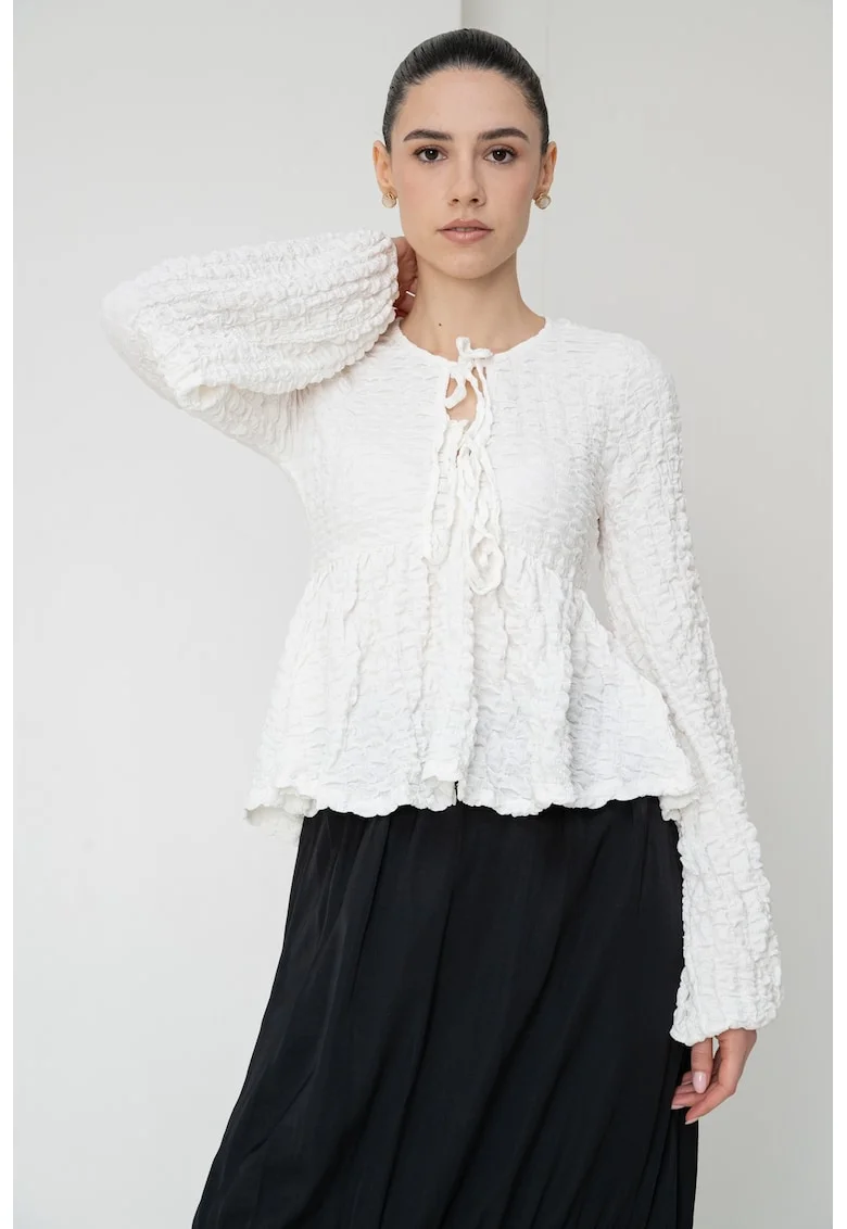 Bluza cu decupaj frontal, Alb fildes