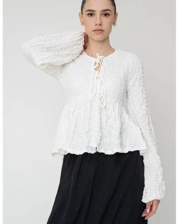 Bluza cu decupaj frontal, Alb fildes