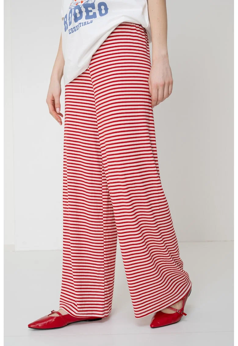 Pantaloni cu croiala ampla si model in dungi, Rosu/Alb murdar