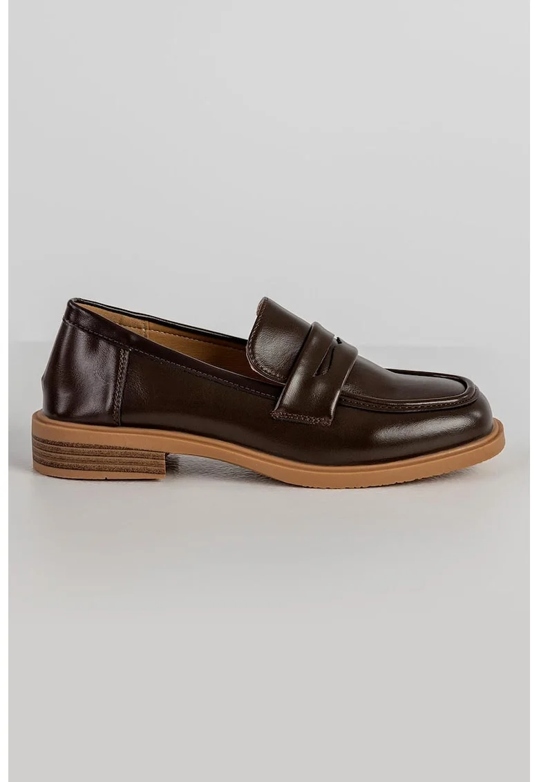 Pantofi loafer de piele ecologica, Maro inchis