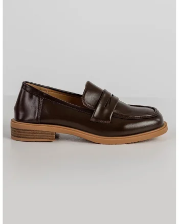 Pantofi loafer de piele ecologica, Maro inchis