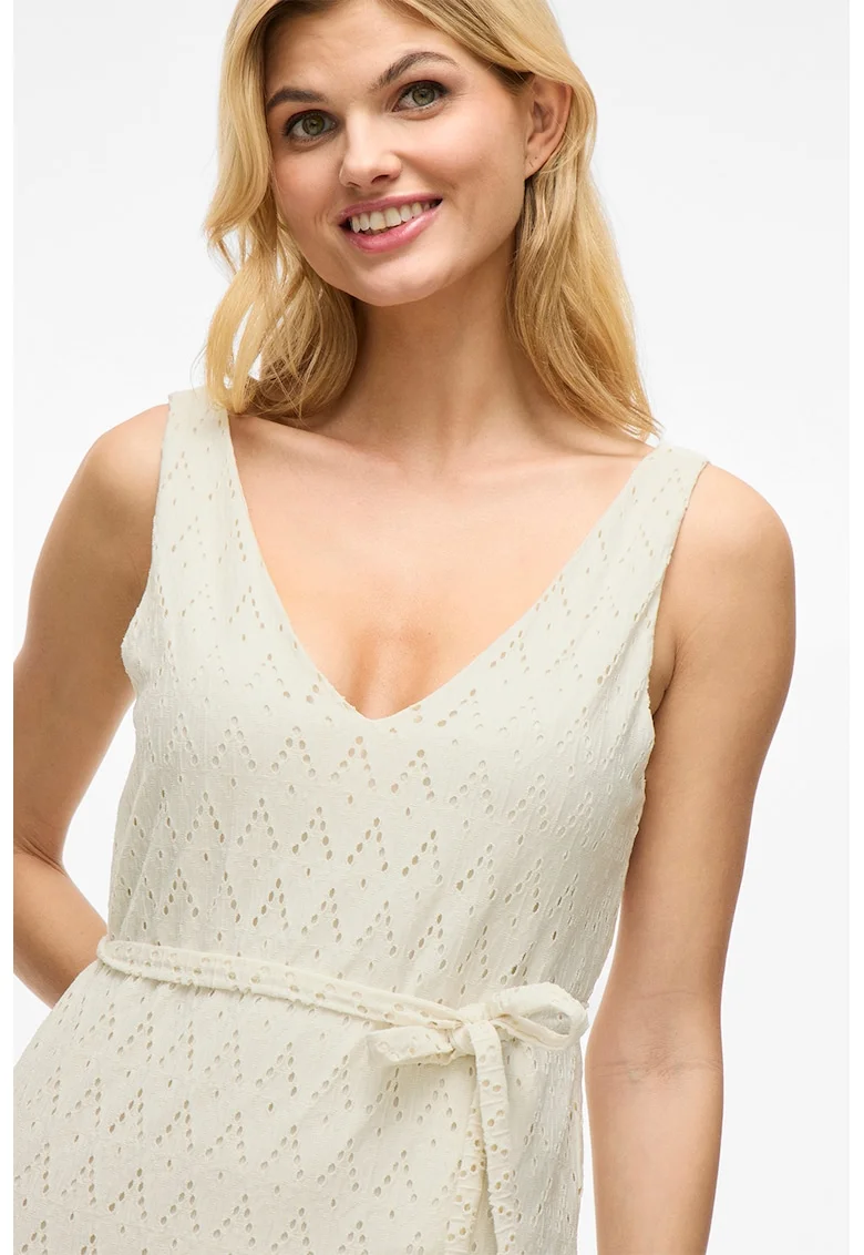 Rochie midi din dantela sangallo, Alb fildes