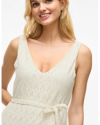 Rochie midi din dantela sangallo, Alb fildes