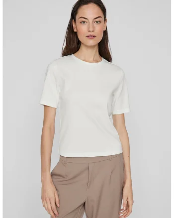 Tricou striat cu decolteu la baza gatului, Alb