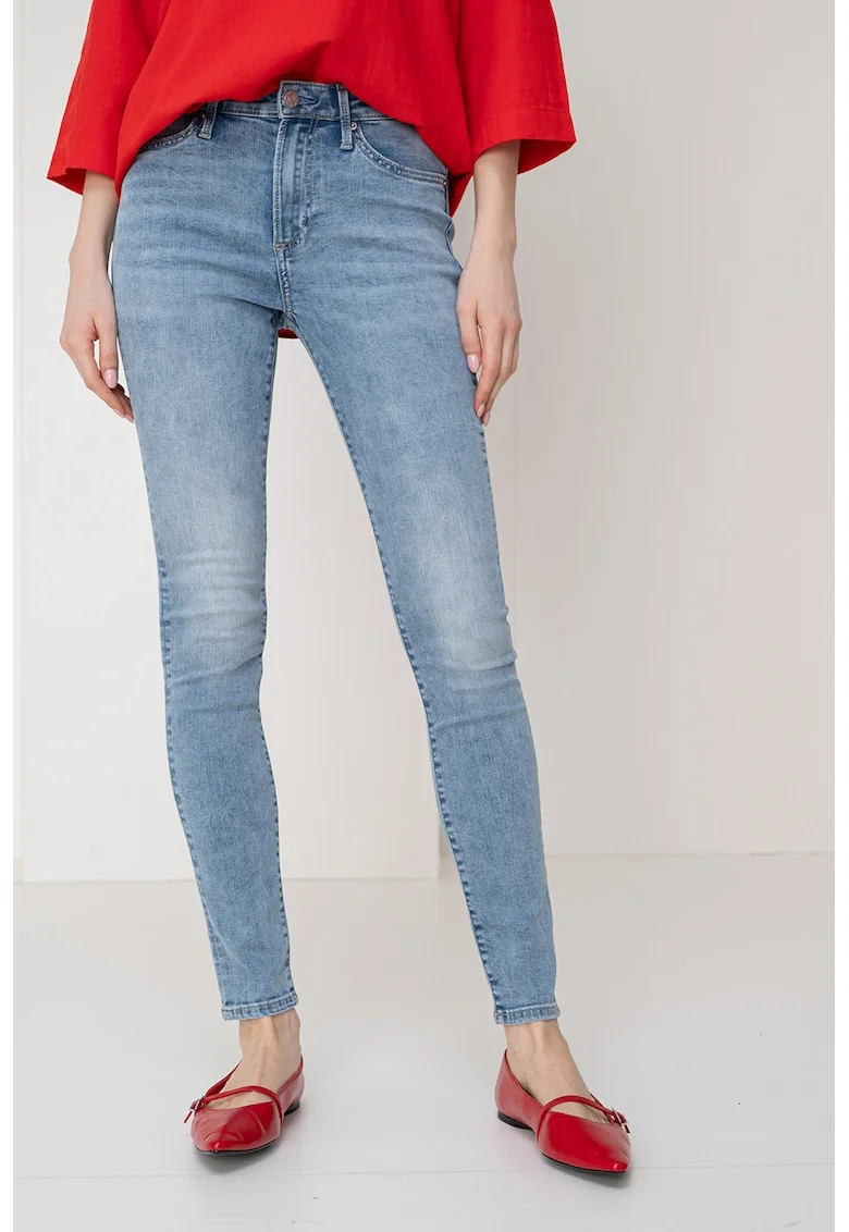 Blugi slim fit cu talie inalta, Albastru deschis melange