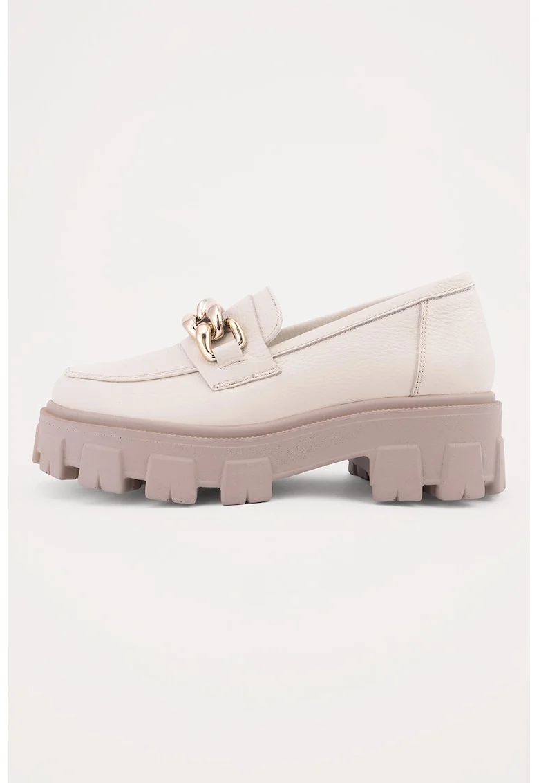 Pantofi loafer din piele cu detaliu cu lant metalic Astra, Maro nisip