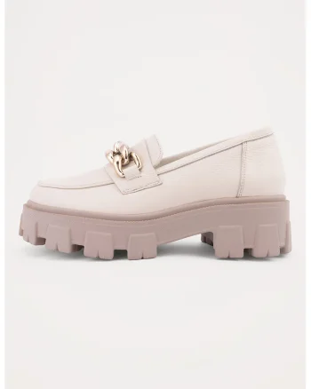 Pantofi loafer din piele cu detaliu cu lant metalic Astra, Maro nisip