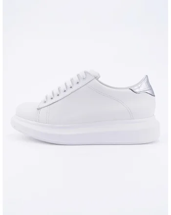 Pantofi sport cu talpa wedge, Alb optic/Argintiu