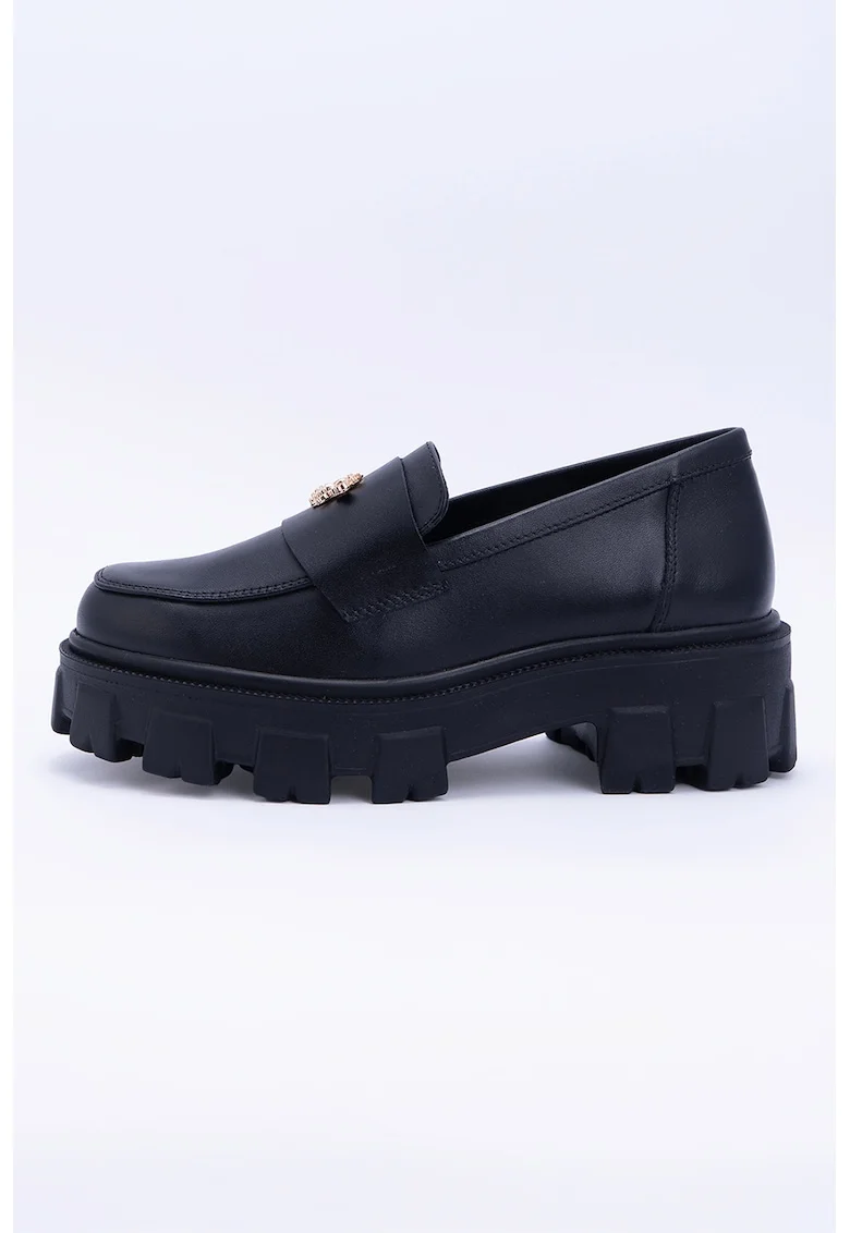 Pantofi loafer din piele cu detaliu metalic Astra, Negru
